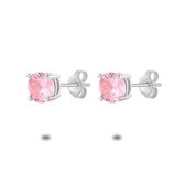 Twice As Nice Oorbellen in zilver, roze zirkonia, 6 mm