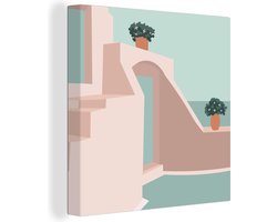 Canvas Schilderij Zomer - Huis - Minimalisme - 90x90 cm - Wanddecoratie