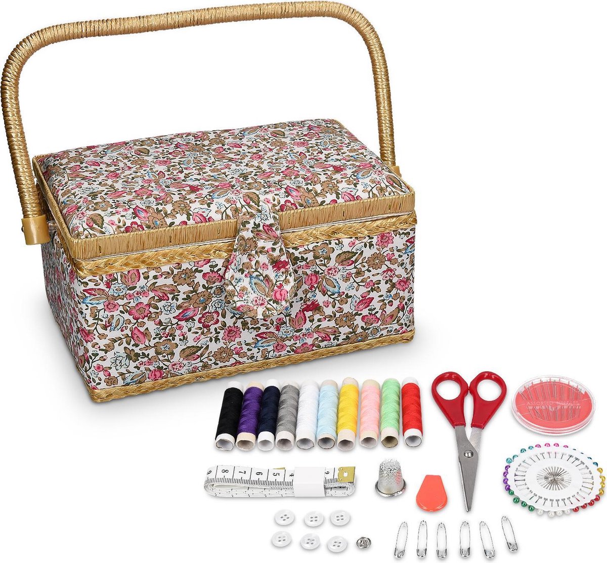 Navaris naaidoos opbergbox met accessoires - Naaiset inclusief naaidoos met toebehoren - Complete 76-delige naaikoffer - Grijs met witte stippels