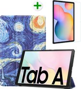 Tablet hoes geschikt voor Samsung Galaxy Tab A7 - Tri-fold Book Case en Tempered Glass Cover - 10.4 inch - Sterrenhemel
