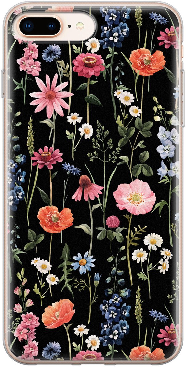 Leuke Telefoonhoesjes - Geschikt voor iPhone 8 Plus - Dark flowers - Soft case - TPU - Zwart