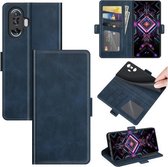 Voor Xiaomi Poco F3 GT Dual-side magnetische gesp horizontale flip lederen tas met houder en kaartsleuven en portemonnee (donkerblauw)