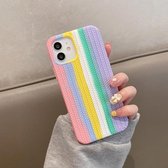 Siliconen beschermhoes met visgraatstructuur voor iPhone 12 Pro Max (regenboogroze)