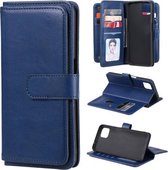 Voor OPPO A72 5G/A73 5G multifunctionele magnetische koperen gesp horizontale flip effen kleur lederen tas met 10 kaartsleuven & portemonnee & houder & fotolijst (donkerblauw)