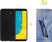 Samsung Galaxy A40 TPU Silicone rubberen hoesje + 3 Stuks Tempered screenprotector - zwart