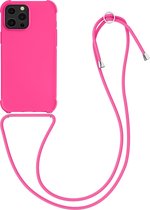 kwmobile telefoonhoesjegeschikt voor Apple iPhone 13 Pro Max - Hoesje van siliconen met telefoonkoord - In neon roze