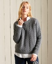 Superdry Dames Trui Kabeltrui met ronde hals en verlaagde schouderinzet