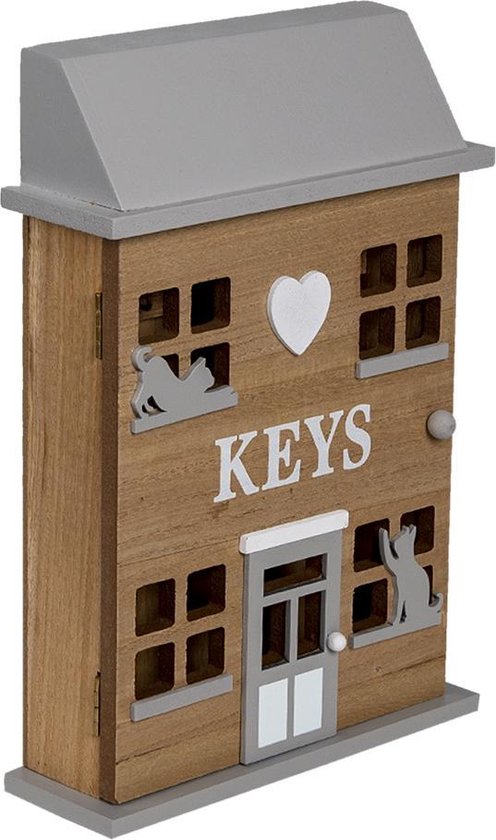 Clayre Eef Sleutelkastje Huis 7 29 Cm Bruin Hout Kat Keys Sleutelhouder Sleutelrekje Bol Com