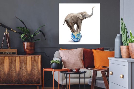 Stickers muraux - Éléphant - Globe - Wit - 80x80 cm - Film Adhésif