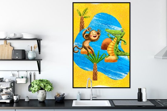 Cadre photo avec poster - Singe - Crocodile - Water - Palmier - 80x120 cm - Cadre poster