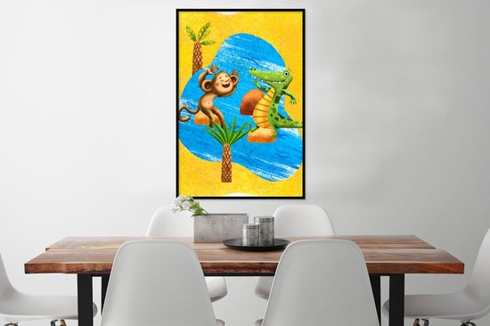Cadre photo avec poster - Singe - Crocodile - Water - Palmier - 80x120 cm - Cadre poster