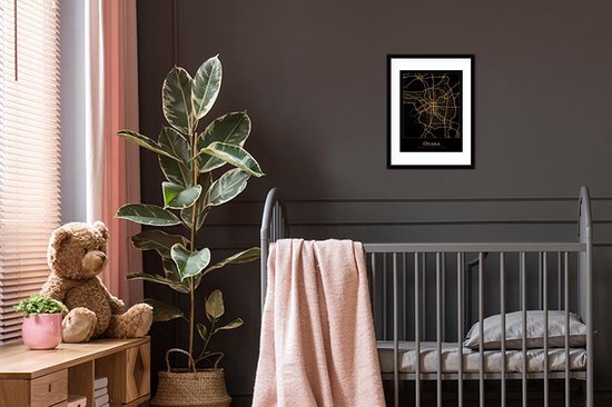 Affiche avec cadre Carte - Osaka - Japon - Or - Zwart - 30x40 cm