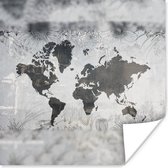 Muurdecoratie - Wereldkaart - Planten - Grijs - 50x50 cm - Poster