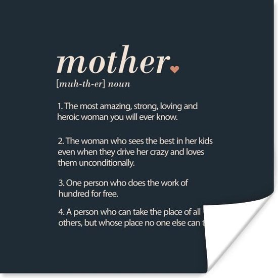 Poster Mother - Mama definitie - Spreuken - Woordenboek - Quotes - 100x100 cm XXL