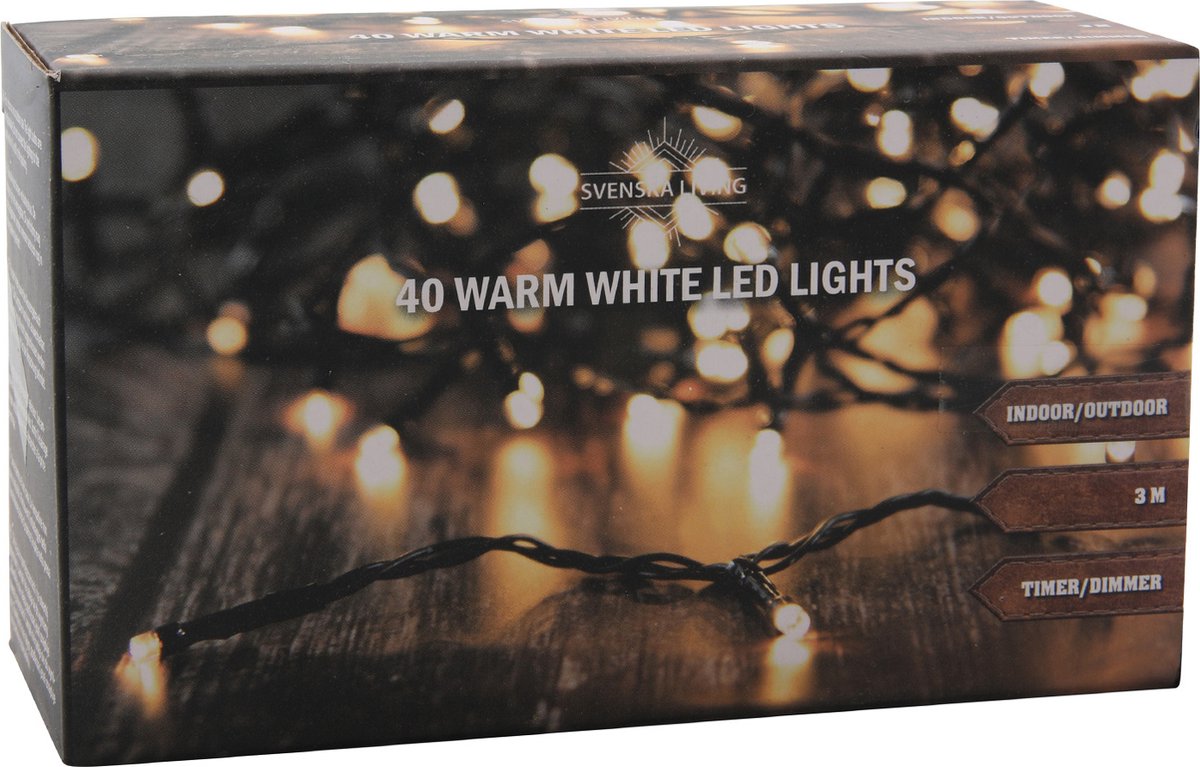 Svenska Living - Kerstverlichting - Warm LED Transparant- Voor Binnen & Buiten IP44 - Met Timer - Kerstboomverlichting - 40 LED - 3M