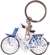 sleutelhanger fiets Delfts blauw 7 x 4 cm staal wit
