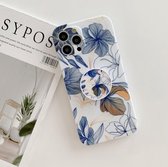 Voor iPhone 11 Frosted Flowers Pattern IMD TPU-hoesje met opvouwbare houder (blauw)