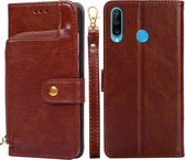 Voor Huawei P30 lite/nova 4e Rits Tas PU + TPU Horizontale Flip Lederen Case met Houder & Kaartsleuf & Portemonnee & Lanyard (Bruin)