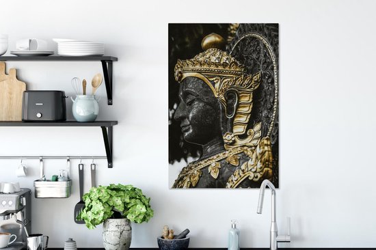 Tableau sur toile Bouddha - Visage - Or - 60x90 cm - Décoration murale