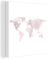 Canvas Wereldkaart - 90x90 - Wanddecoratie Wereldkaart - Marmer - Roze