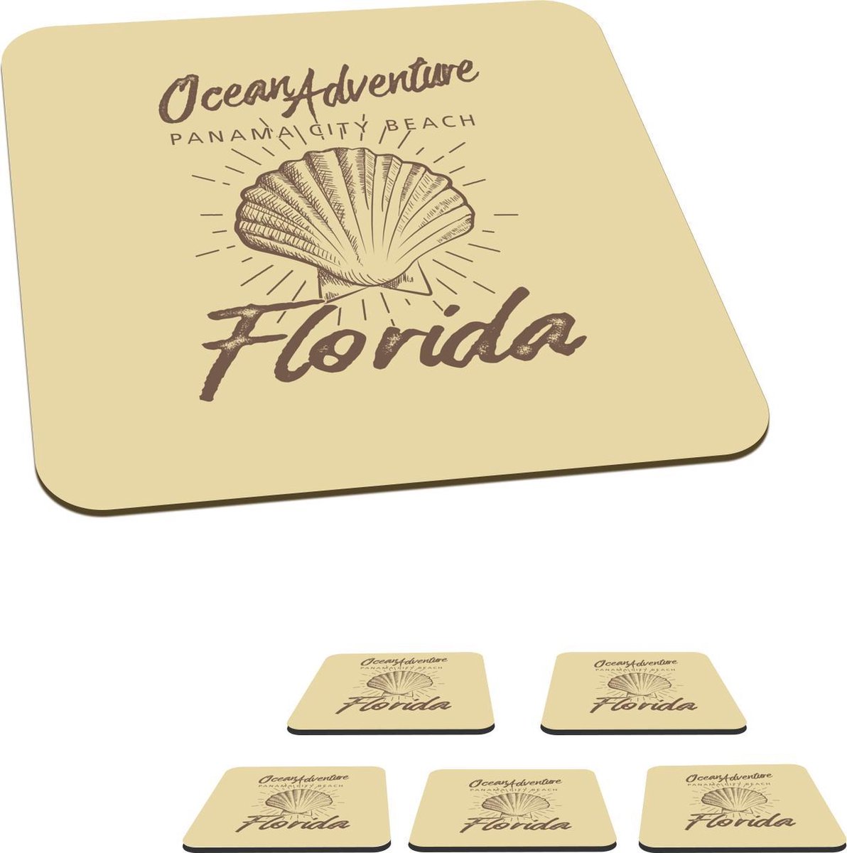Onderzetters voor glazen - Schelp - Vintage - Zee - 10x10 cm - Glasonderzetters - 6 stuks