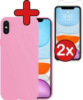 Hoes voor iPhone X Hoesje Siliconen Case Cover Met 2x Screenprotector - Hoes voor iPhone X Hoesje Cover Hoes Siliconen Met 2x Screenprotector - Roze