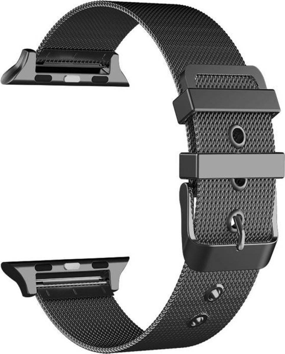 By Qubix - Geschikt voor Apple Watch bandje - Milanese met gesp bandje - Zwart - Geschikt voor Apple Watch 38mm / 40mm / 41mm / 42mm - iWatch milanees - smartwatchbandje