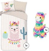 Bedtextielset Kids - Dekbedovertrek Lama + Knuffel Lama Jacqueline