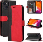 Zakelijke stiksels-kleur horizontale flip PU lederen tas met houder & kaartsleuven & fotolijst voor iPhone 13 (rood)