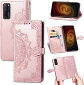 Voor ZTE Axon 20 5G Mandala Bloem Reliëf Horizontale Flip Lederen Case met Houder & Drie Kaartsleuven & Portemonnee & Lanyard (Rose Goud)