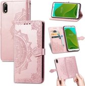 Voor Wiko Jerry 4 Mandala Bloem Reliëf Horizontale Flip Lederen Case met Houder & Drie Kaartsleuven & Portemonnee & Lanyard (Rose Goud)