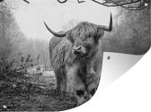 Muurdecoratie buiten Schotse hooglander - Natuur - Herfst - Dieren - Wild - Bos - 160x120 cm - Tuindoek - Buitenposter