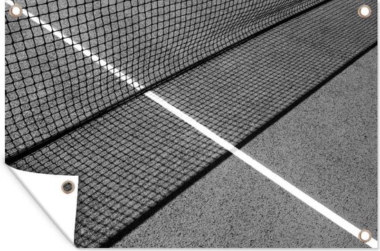 Tennisnet op een tennisveld - zwart wit - Tuindoek