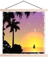 Porte-affiche avec affiche - Affiche scolaire - Palmier - Voilier - Mer - Nuit - 60x60 cm - Lattes transparentes