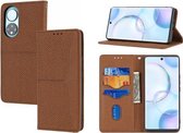 Voor Honor 50 Geweven Textuur Stiksels Magnetische Horizontale Flip PU Lederen Case met Houder & Kaartsleuven & Portemonnee & Lanyard (Bruin)