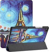 Voor Samsung Galaxy Tab A7 (2020) / T500 / T505 Zijdetextuur Gekleurd tekenpatroon Horizontale flip Magnetische PU-lederen hoes met drie opvouwbare houder en slaap- / wekfunctie (Star Tower)