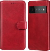 Klassieke kalfstextuur PU + TPU horizontale flip-lederen hoes met houder en kaartsleuven en portemonnee voor Google Pixel 6 Pro (rood)