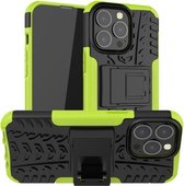 Bandtextuur Schokbestendig TPU + pc-beschermhoes met houder voor iPhone 13 Pro (groen)