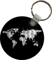 Porte-clés - Wereldkaart - Zwart Wit - Plantes - Plastique - Rond