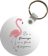Sleutelhanger - Flamingo - Letters - Waterverf - Quotes - Plastic - Rond - Uitdeelcadeautjes
