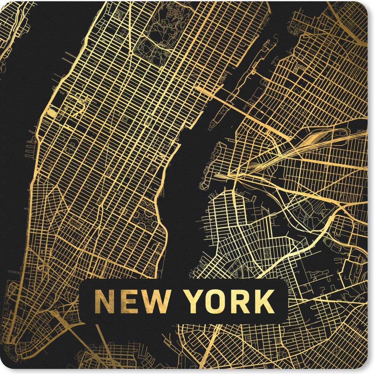 Muismat 30x30 cm - Mousepad New York - Plattegrond - Goud - Muismatten - Stadskaart