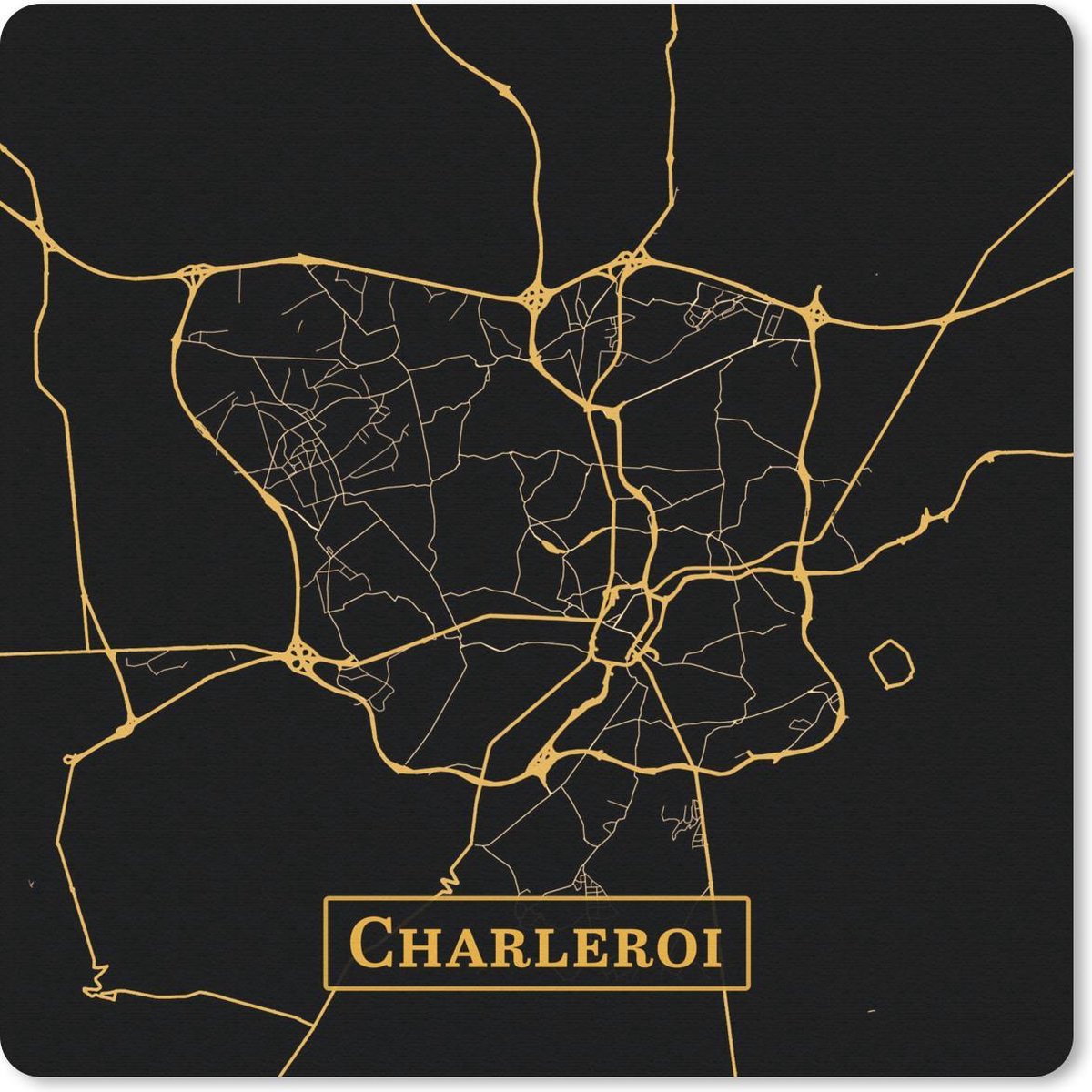 Muismat 30x30 cm - Mousepad Kaart - Charleroi - Goud - Zwart - Muismatten
