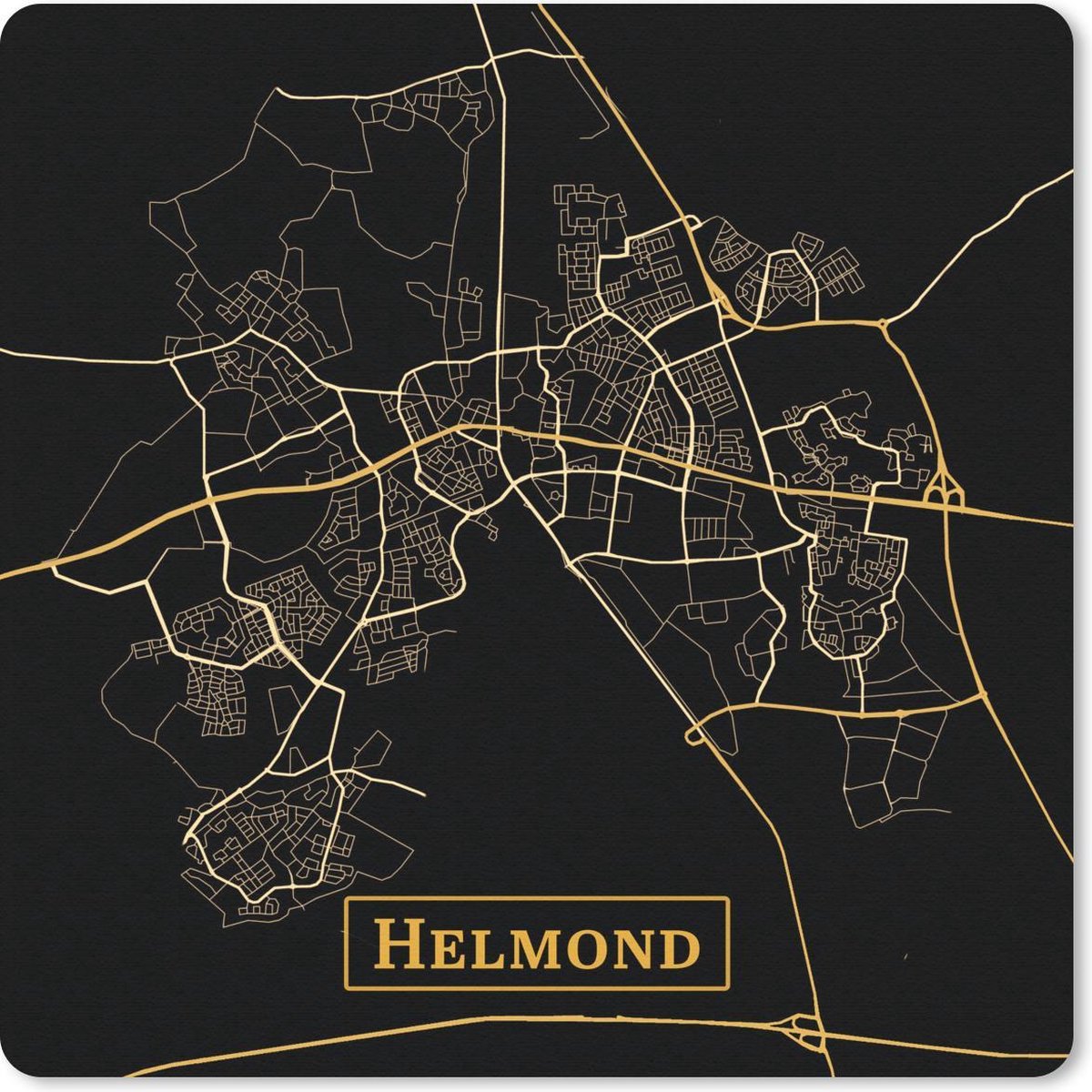 Muismat 20x20 cm - Mousepad Kaart - Helmond - Simpel - Goud - Zwart - Muismatten