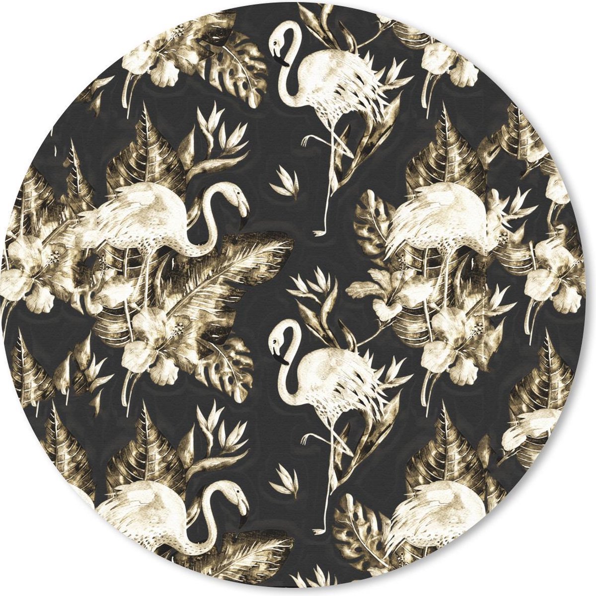 Muismat rond 30x30 cm - Mousepad Flamingo - Bloemen - Goud - Patronen - Ronde muismatten