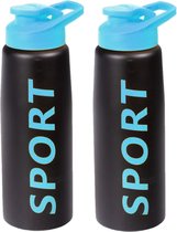 2x stuks bidon drinkflessen/waterflessen kobalt blauw 850 ml - Sportfles/sportbidon