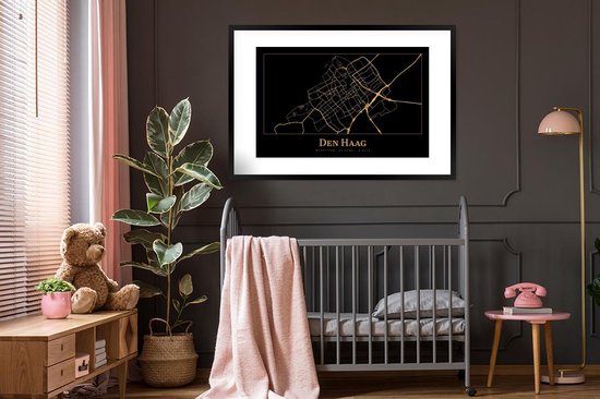 Cadre photo avec affiche - Plan de la ville - La Haye - Or - Zwart - 120x80 cm - Cadre pour affiche