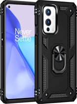 OnePlus 9 Hoesje - Mobigear - Armor Ring Serie - TPU Backcover - Zwart - Hoesje Geschikt Voor OnePlus 9