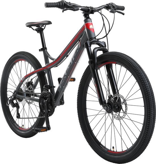 Bikestar  26 inch hardtail Alu MTB, 21 speed, grijs / rood