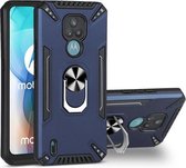 Voor Motorola Moto E7 PC + TPU-beschermhoes met 360 graden draaibare ringhouder (koningsblauw)