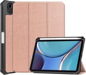 Custer-patroon Pure Color TPU Smart Tablet-holster met slaapfunctie & 3-voudige houder & pensleuf voor iPad mini 6 (roségoud)